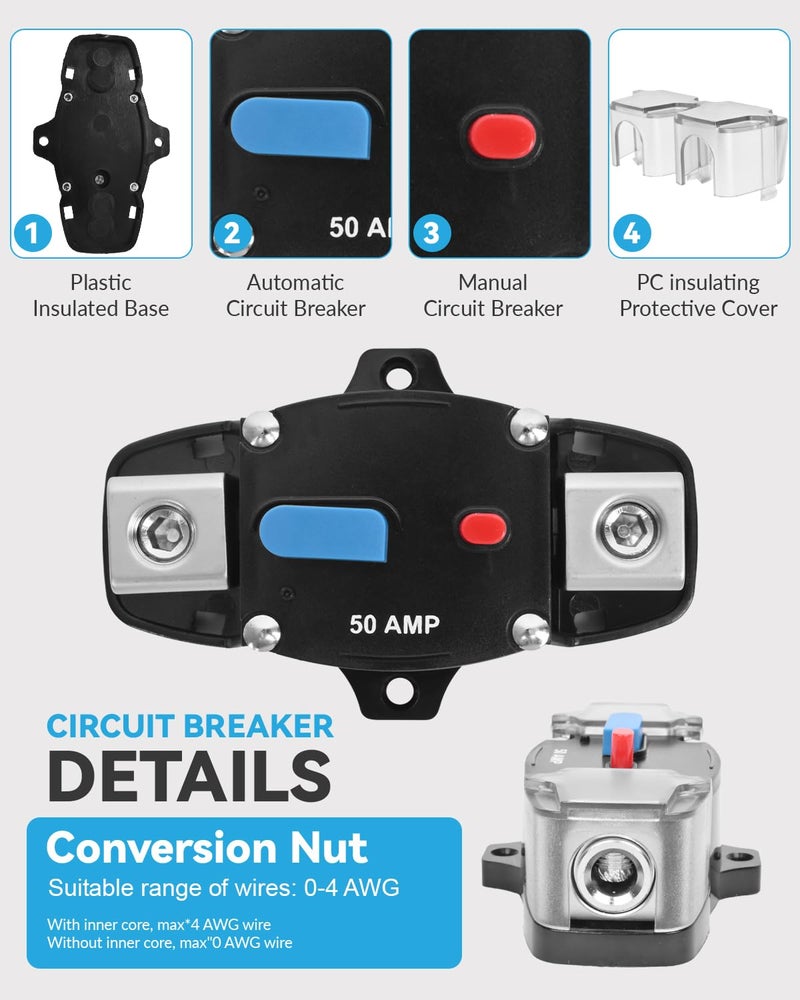 BULVACK 200 Amp Circuit Breaker 12-48 Volt DC 200A Self Recovery Resettable High Amp Circuit Breaker with Manual Reset Button for Automotive RV Marine Boat Car Audio and Amps Protection - Image 4